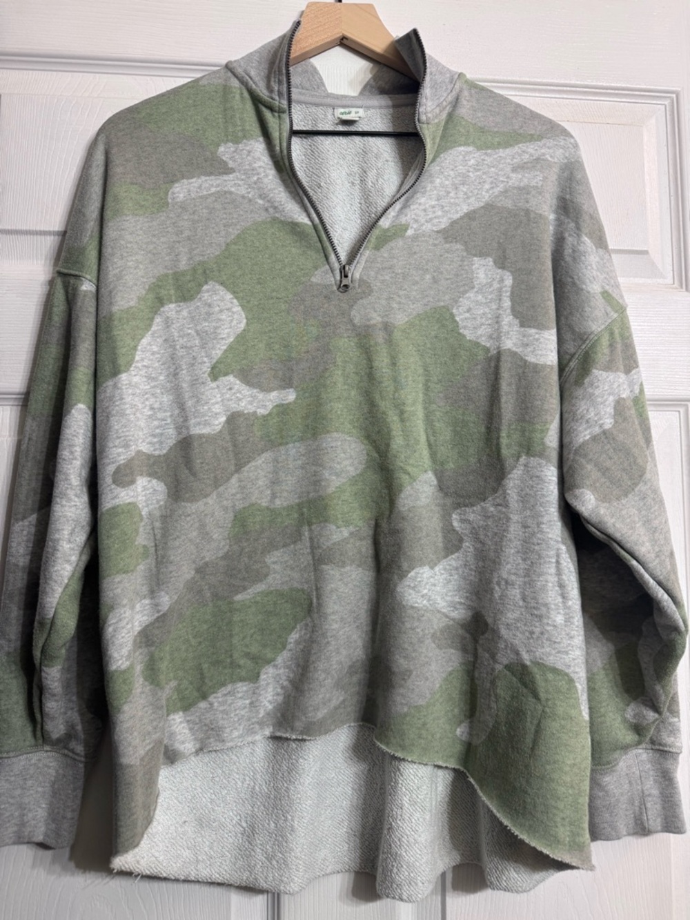 aerie Gray & Green Camo Quarter-Zip Sweater